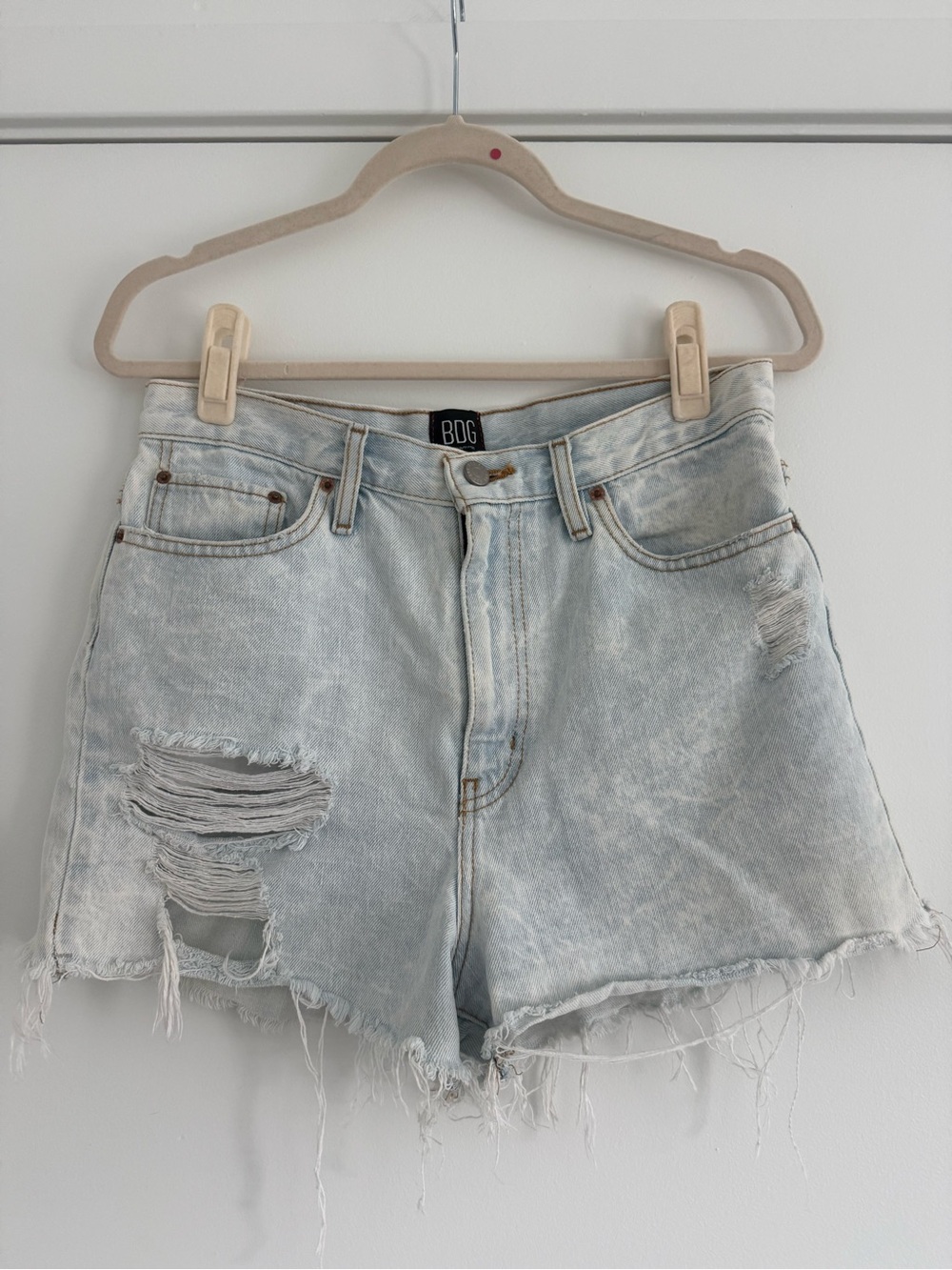 BDG Light Blue Distressed High-Rise Denim Shorts
